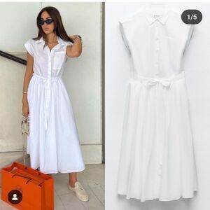 NWT ZARA POPLIN SHIRT DRESS WHITE